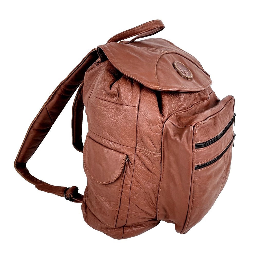 Leather Backpack Large Gold Duck Brown Shoulder Bag Travel Hiking Book Bag, Fine - Picture 2 of 11
